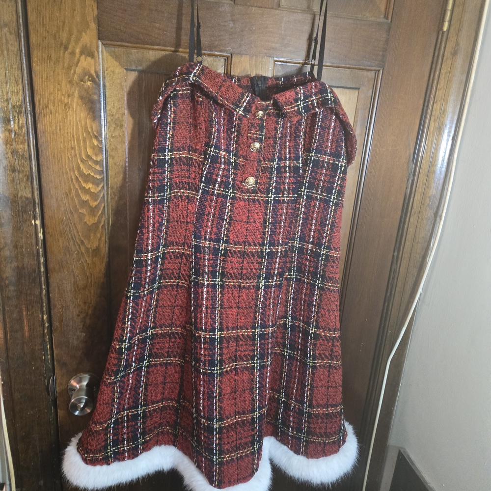 Plaid Red and Black Women's Skirt with Faux Fur Trim